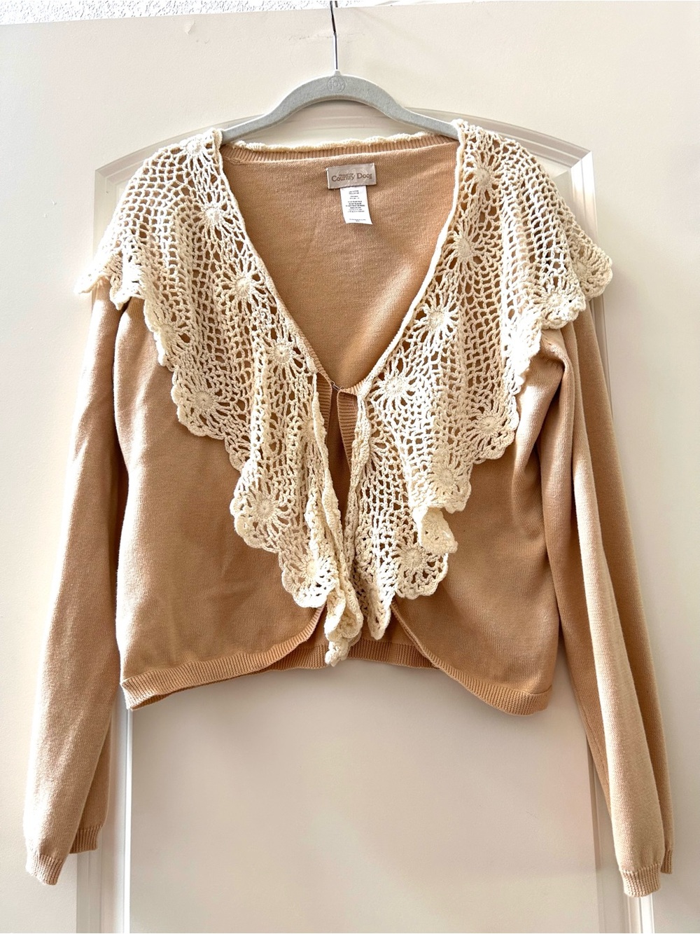 Cream Crochet Collar Tan Cardigan Sweater